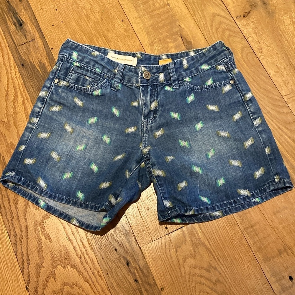 Anthropologie Pilcro Stet Ikat Denim Printed Shorts Blue Green Sz 26